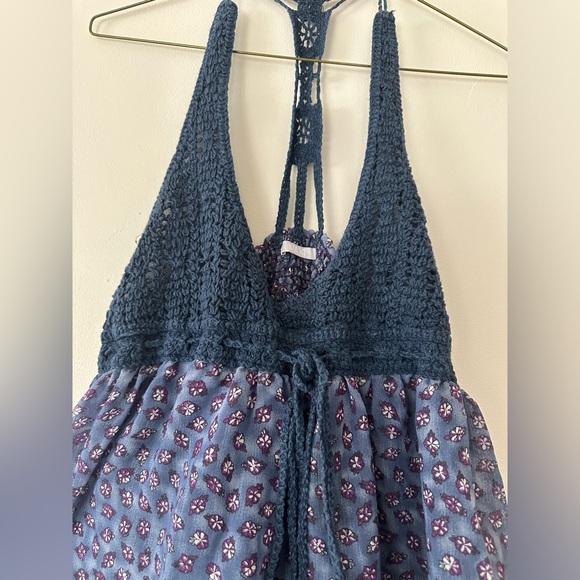 Blue Floral Flowy Mini Dress or Beach Cover Up - Picture 2 of 4